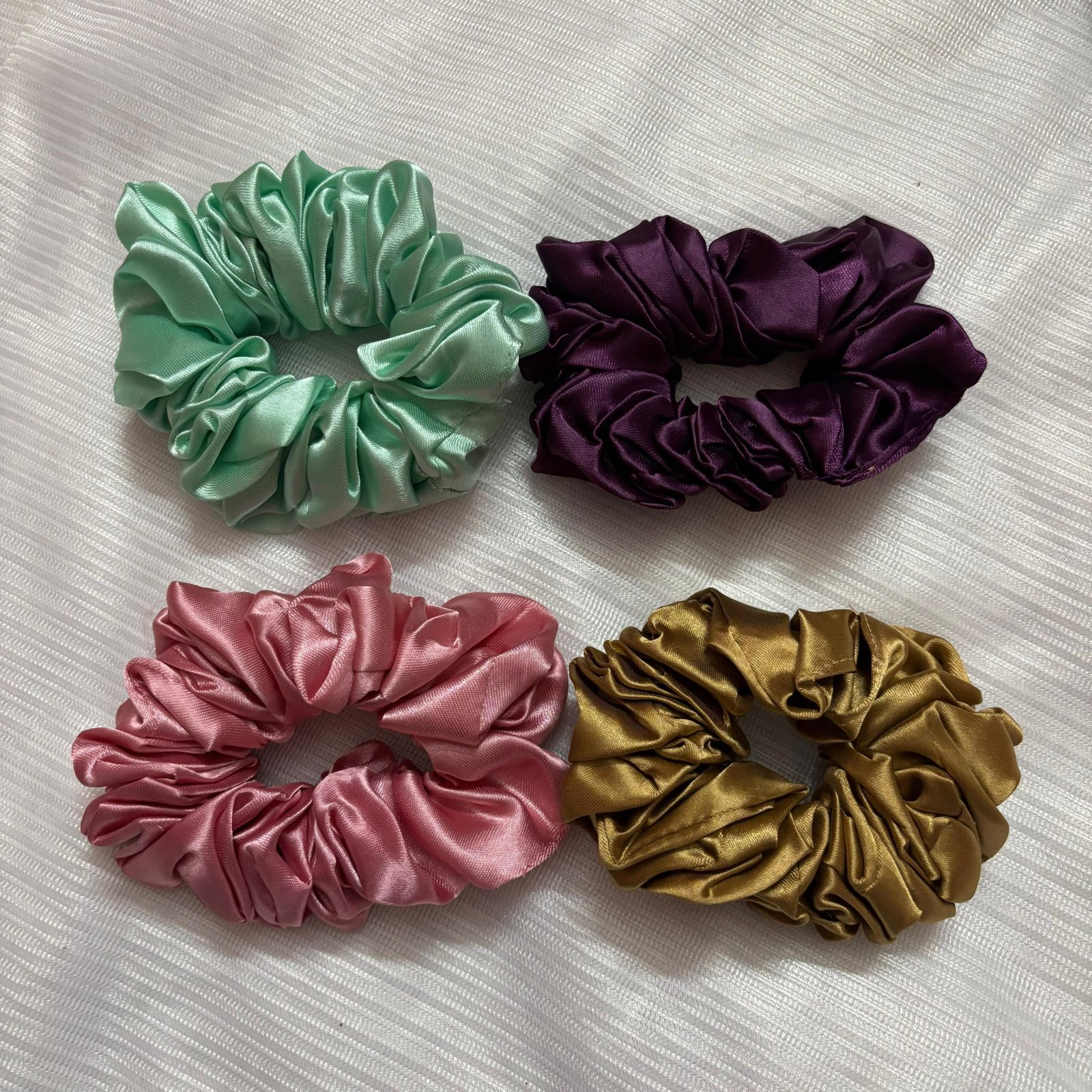 Satin Scrunchies Hair Ties and Ponytail Holders for Women and Girls Large Elastic Stretchable Design for Casual and Everyday Styling Pack of 4
